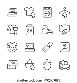 Set line icons of laundry and dry cleaning isolated on white. Vector illustration