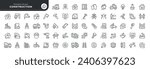 Set of line icons in linear style. Set - Construction, industry, home repair, construction equipment and tools. Web line icon. Outline pictogram