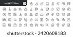 Set of line icons in linear style. Series - Home cleaning.Clean up the house. Washing floors, windows, dishes, clothes and linen.Sweeping the floor and wiping dust. Outline icon collection. Pictogram