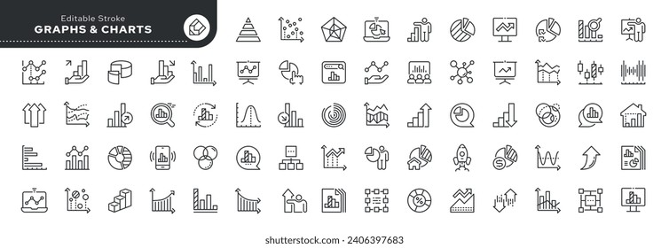 Conjunto de iconos de línea en estilo lineal. Set - Gráficos y gráficos.  Gráficos analíticos estáticos de economía, finanzas y negocios. Colección de iconos de esquema.