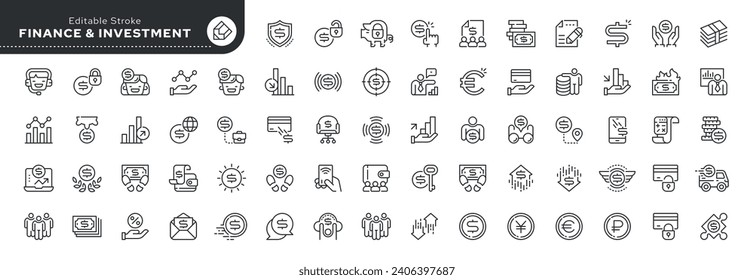 Set of line icons in linear style. Recruitment - Finance, investing, bank and business. Money, currency, and payment.Outline icon collection.Pictogram