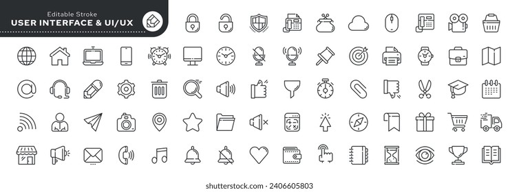 Set of line icons in linear style. Series - User interface. UI and UX. Outline icon collection. Pictogram and infographic. Editable stroke.