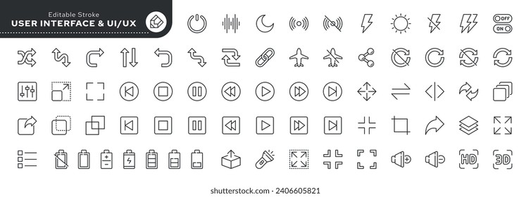 Conjunto de iconos de línea en estilo lineal. Serie - Interfaz de usuario. UI y UX. Pictograma conceptual e infografía.