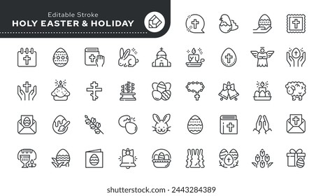Set of line icons in linear style. Series - Easter and holy religious Christian holiday.. Outline icon collection. Conceptual pictogram and infographic.	
