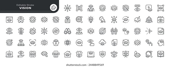 Set of line icons in linear style. Series - Vision. Eye. Open your eyes, look and view. Outline icon collection. Conceptual pictogram	
