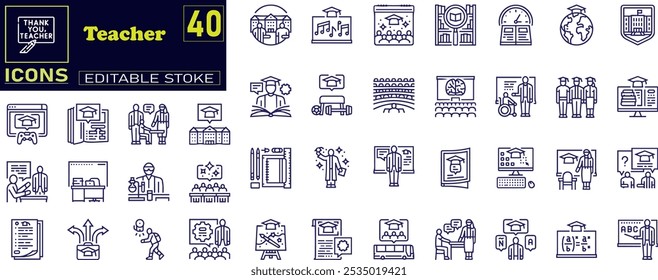 Set of line icons in linear style. Series - Teacher, teaching and education.