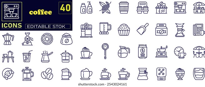 Set of line icons in linear style. Set - Coffee. Bean and instant coffee.