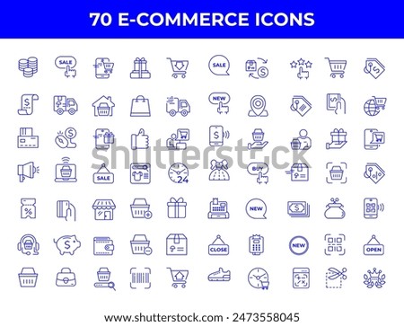 Set of line icons in linear style. Series - E-commerce and shopping. Online shopping cart, electronic purchase and sale on marketplaces. Conceptual pictogram and infographic.