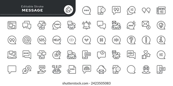 Set of line icons in linear style.Series-Message.Talking bubble, conversation, discussion, dialogue, chat,social networks.Text, audio message. Internet communicationOutline icon collection. Pictogram