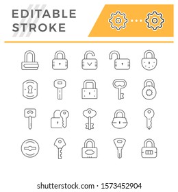 Set line icons of lock and key