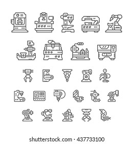 Set Line Icons Of Machine Tool, Robotic Industry