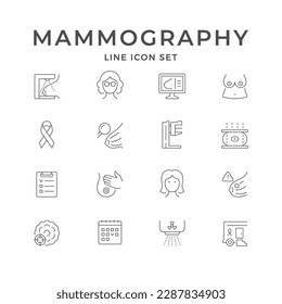 Set line icons of mammography