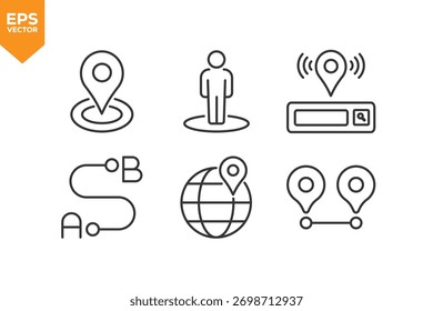 Conjunto de ícones de linha Pino do mapa, Localização. Ícones de estrutura de tópicos coleção ilustração de estoque ilustração de estoque