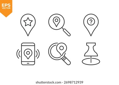 Conjunto de ícones de linha Pino do mapa, Localização. Ícones de estrutura de tópicos coleção ilustração de estoque ilustração de estoque