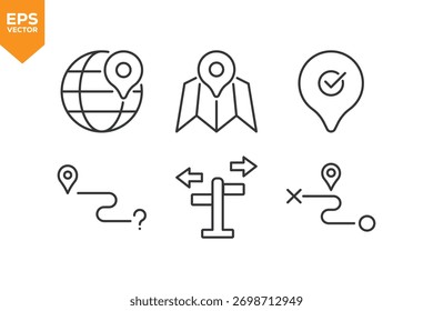 Conjunto de ícones de linha Pino do mapa, Localização. Ícones de estrutura de tópicos coleção ilustração de estoque ilustração de estoque