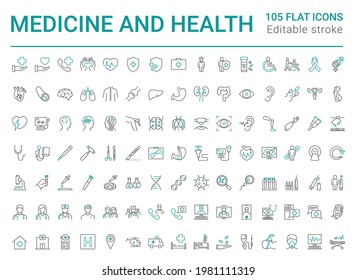 Set of line icons of medicine and health. Medical icon. Editable vector stroke.