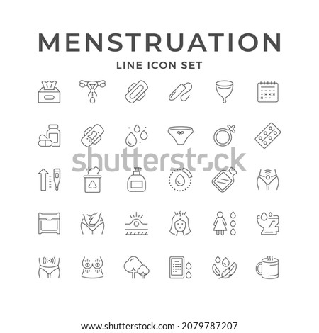 Set line icons of menstruation isolated on white
