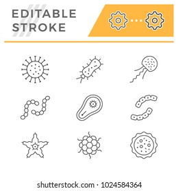 Set line icons of microbe and bacterium