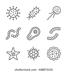 Set line icons of microbe and bacterium