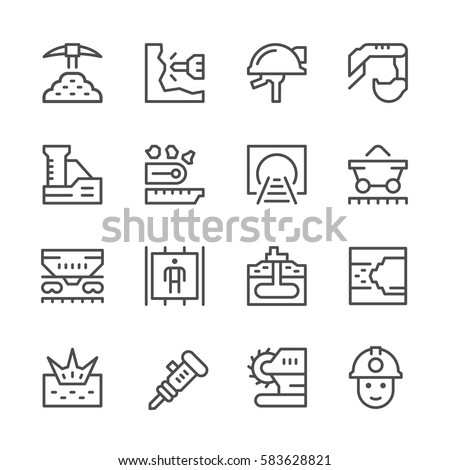 Set line icons of mining