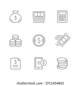 Set line icons of money