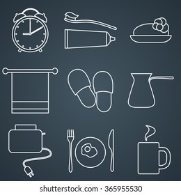 Set of line icons. Morning icons.Morning routine.