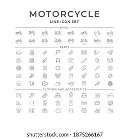 Set Line Icons Of Motorcycle Parts And Accessories