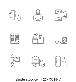 Set line icons of moving service