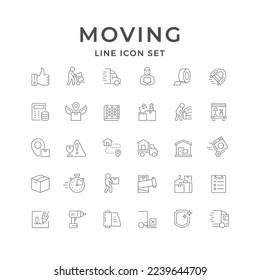 Set line icons of moving service