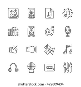 Set of line icons for music. Vector illustration.