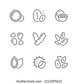 Set line icons of nuts and seeds