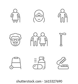 Set line icons of older people