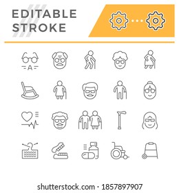 Set line icons of older people