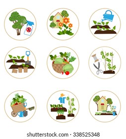 set of line icons on a theme working in the garden