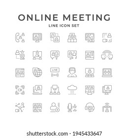 Set line icons of online meeting