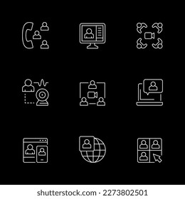 Set line icons of online meeting