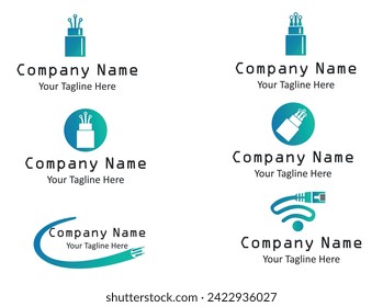 Set line icons of optical fiber