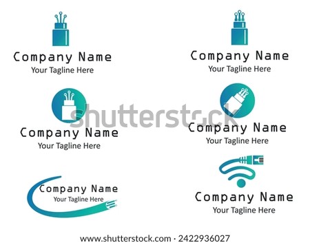Set line icons of optical fiber
