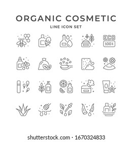 Set line icons of organic cosmetic