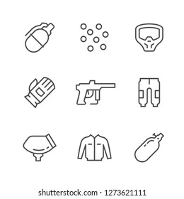 Set line icons of paintball