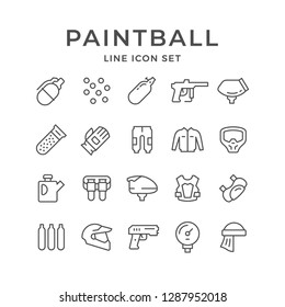 Set line icons of paintball