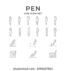 Set line icons of pen