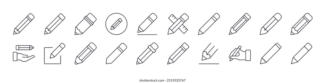 Set of Line Icons of Pen. Editable Stroke. Minimalistic Linear Pictogram for Design of Cards, Apps, Banners, Posts