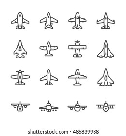 Set line icons of plane