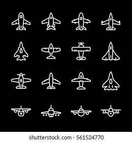 Set line icons of plane isolated on black. Vector illustration