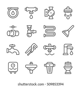 Set Line Icons Of Plumbing