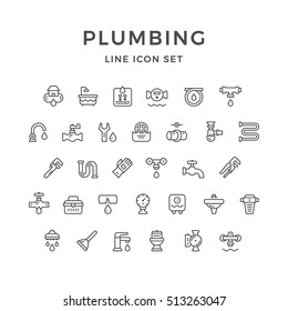 Set Line Icons Of Plumbing
