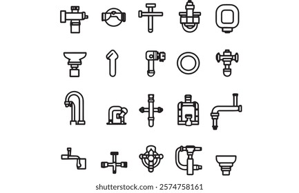 Set line icons of plumbing black vector white background