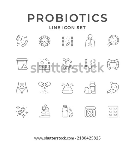 Set line icons of probiotics