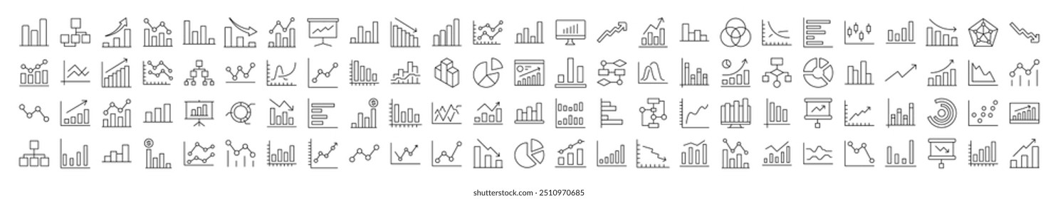 Conjunto de iconos de línea de barra de progreso, diagrama, estadísticas. Trazo Editable. Pictograma lineal minimalista para el diseño de tarjetas, App, Anuncios, publicaciones
